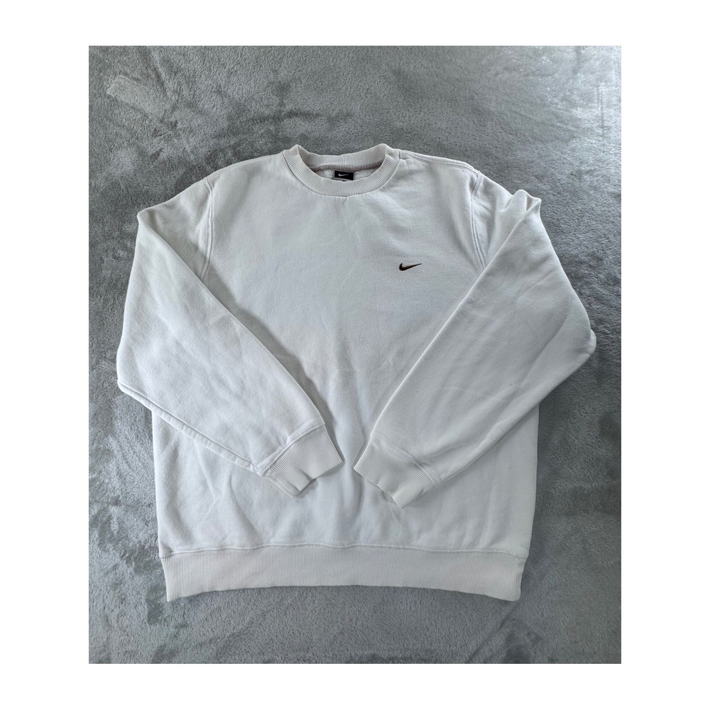 Nike‎ Sweatshirt Mens XL White Mini Swoosh Crewneck Y2K Streetwear Pullover Boxy